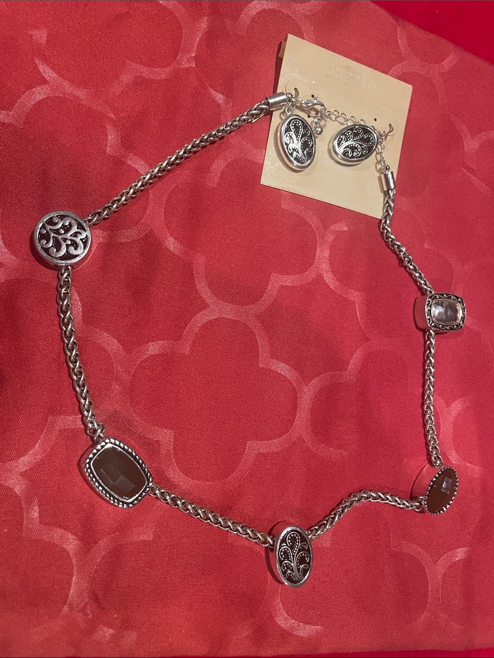 Macy's Silver-Tone Necklace and Earring Set with Brown Accents